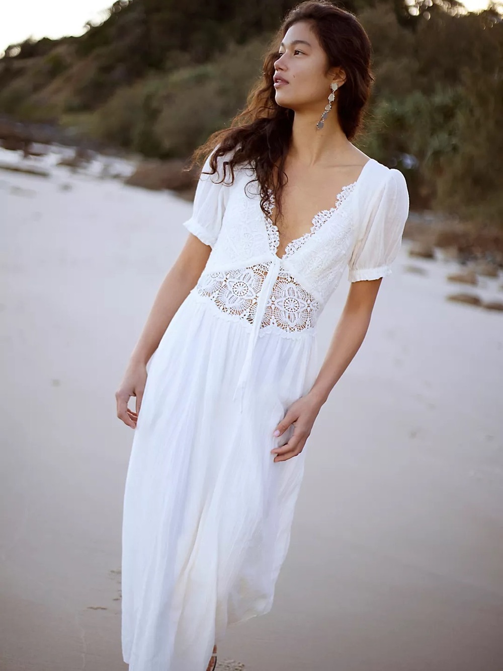 NWT Free People All You Need Is Lace Midi Dress Ivory L $128